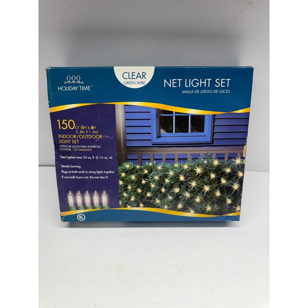 Holiday Time 150 Count Clear Net Light Set Green Wire Indoor Outdoor 6ft x 4ft